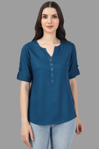 House of RP Women Blue Rayon Solid Casual Tunic - Distacart