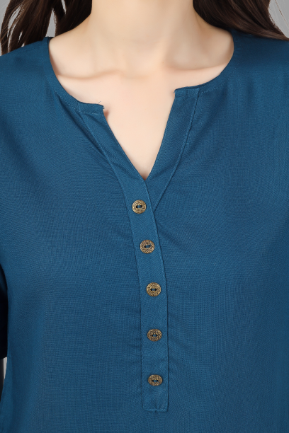 House of RP Women Blue Rayon Solid Casual Tunic - Distacart