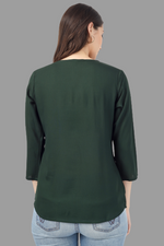 Thumbnail for House of RP Women Green Rayon Embroidered Flared Tunic - Distacart