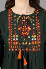 Thumbnail for House of RP Women Green Rayon Embroidered Flared Tunic - Distacart