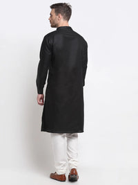 Thumbnail for Kalyum Men's Black pintuck Design Kurta with White Churidaar Pyjama - Distacart