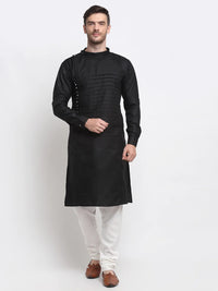 Thumbnail for Kalyum Men's Black pintuck Design Kurta with White Churidaar Pyjama - Distacart
