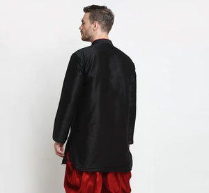 Kalyum Men's Silk Blend Black Short Kurta - Distacart