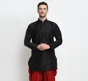Kalyum Men's Silk Blend Black Short Kurta - Distacart
