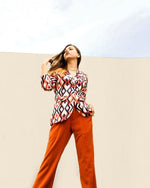 Thumbnail for Jompers Women Multi-Coloured Satin Finish Printed Single-Breasted Blazer - Distacart