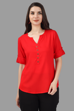 Thumbnail for House of RP Women Red Rayon Solid Casual Tunic - Distacart