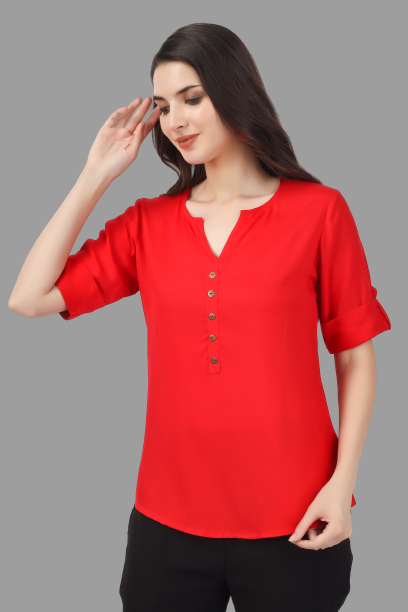 House of RP Women Red Rayon Solid Casual Tunic - Distacart