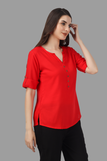 House of RP Women Red Rayon Solid Casual Tunic - Distacart