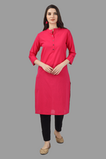 Thumbnail for House of RP Women's Pink Solid Cotton Straight Kurta - Distacart