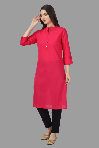 House of RP Women's Pink Solid Cotton Straight Kurta - Distacart