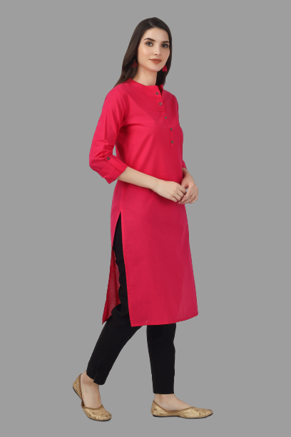 House of RP Women's Pink Solid Cotton Straight Kurta - Distacart