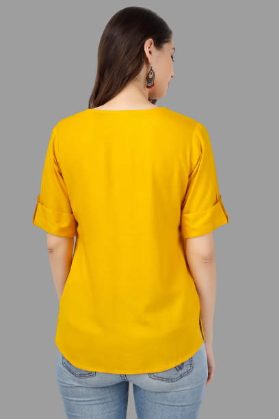 House of RP Women Yellow Rayon Solid Casual Tunic - Distacart