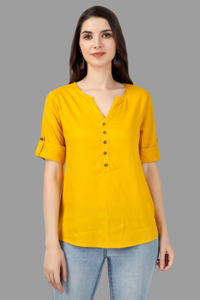 House of RP Women Yellow Rayon Solid Casual Tunic - Distacart