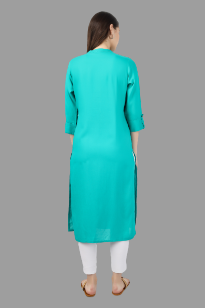 House of RP Women's Turquoise Rayon Chicken Embroidered Straight Kurta - Distacart