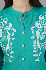 Thumbnail for House of RP Women's Turquoise Rayon Chicken Embroidered Straight Kurta - Distacart