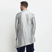 Thumbnail for Kalyum Men's Silk Blend Grey Asymmetrica Short Kurta - Distacart