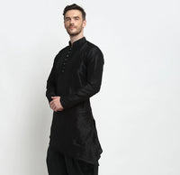 Thumbnail for Kalyum Men's Silk Blend Black Asymmetrica Short Kurta - Distacart