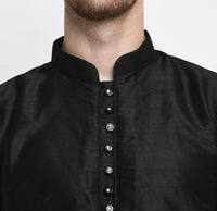 Thumbnail for Kalyum Men's Silk Blend Black Asymmetrica Short Kurta - Distacart