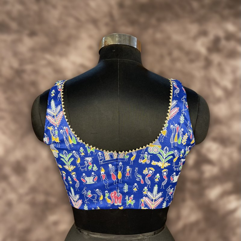 Ishiqiya Blue Blue Coloured Art Row Silk Ready to Wear Blouse - kapda Tailor - Distacart