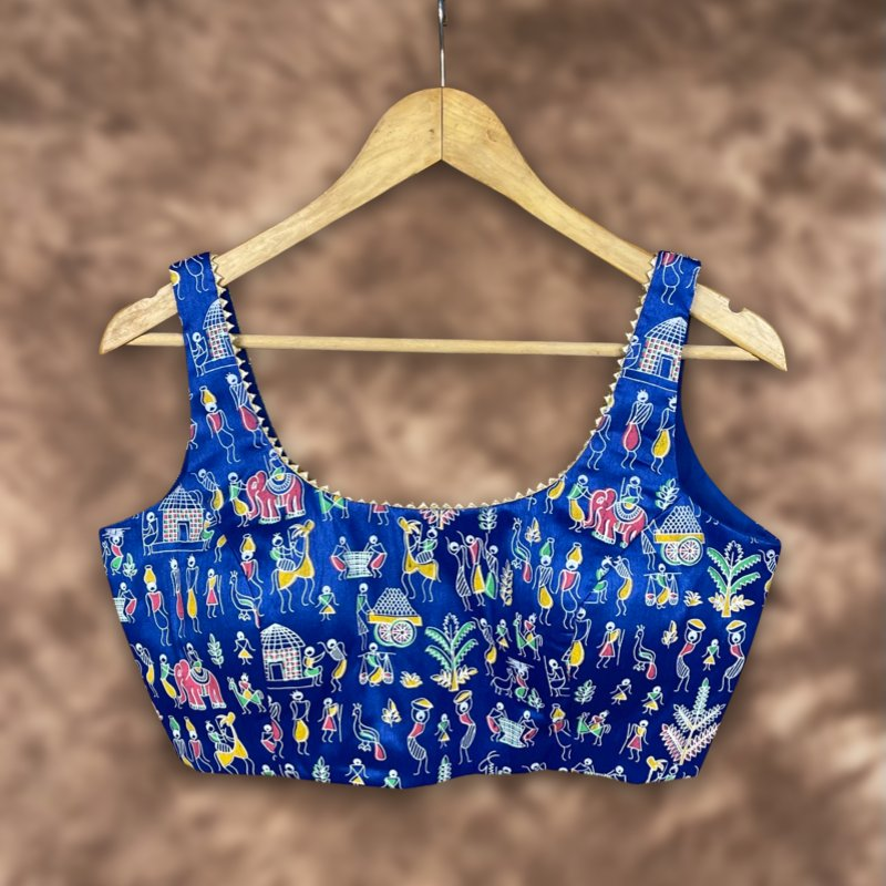 Ishiqiya Blue Blue Coloured Art Row Silk Ready to Wear Blouse - kapda Tailor - Distacart