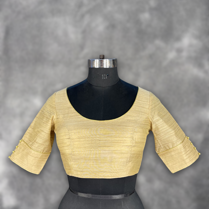 Gleaming Glow Gold Coloured Silk Ready to Wear Blouse - kapda Tailor - Distacart
