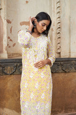 Thumbnail for Rangreza Ethnic Eliza Georgette Chikankari Kurta With Inner (Set Of 2) Yellow - Distacart