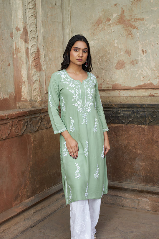 Rangreza Ethnic Saundarya Rayon Kurta Pastel Green - Distacart