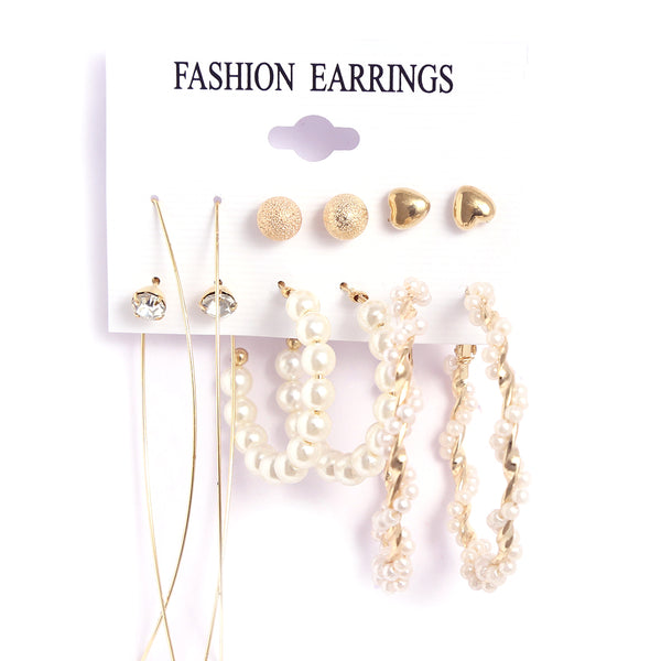 Gold-Plated Alloy Set Of 6 Designer Earrings - The Pari - Distacart