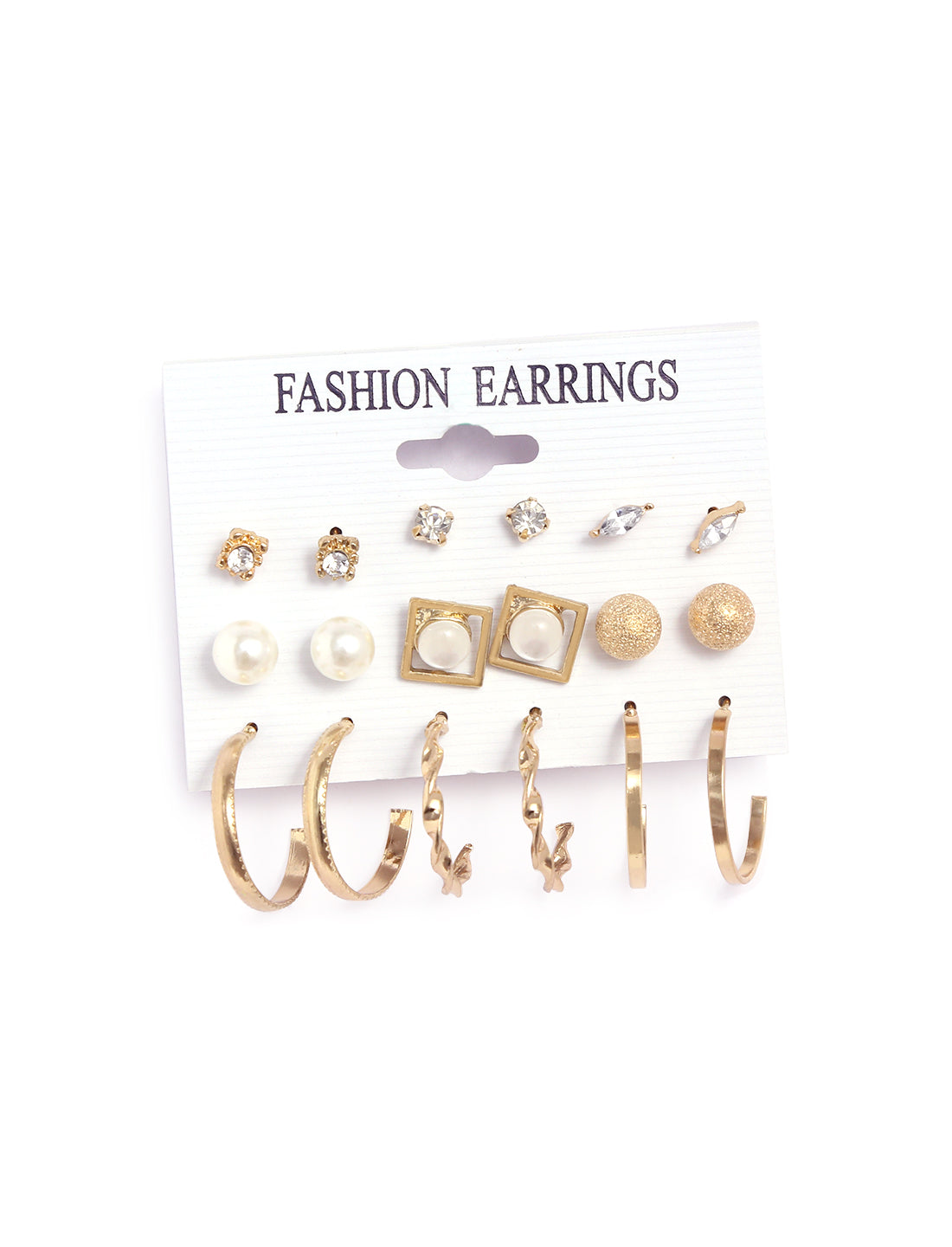Gold-Plated Alloy Set Of 9 Designer Earrings - The Pari - Distacart