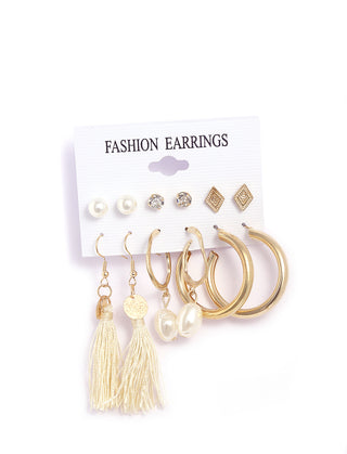 Gold-Plated Alloy Set Of 6 Designer Earrings - The Pari - Distacart
