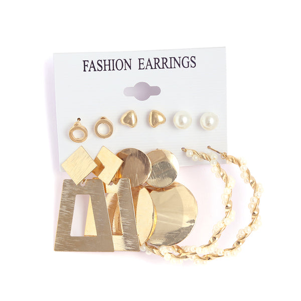 Gold-Plated Alloy Set Of 6 Designer Earrings - The Pari - Distacart