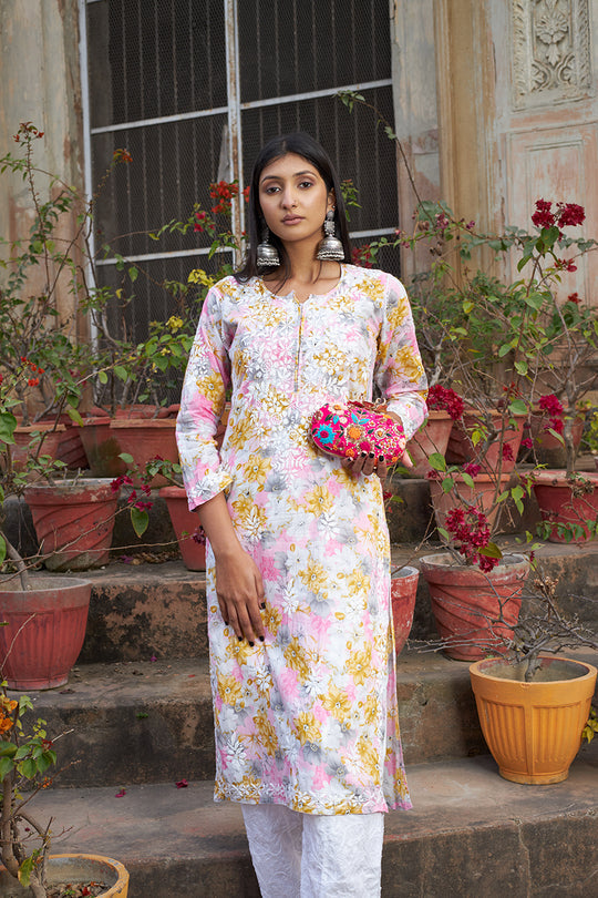Ada Spring Blue Mulmul Cotton Chikankari Dress – The Lucknowi Chikan