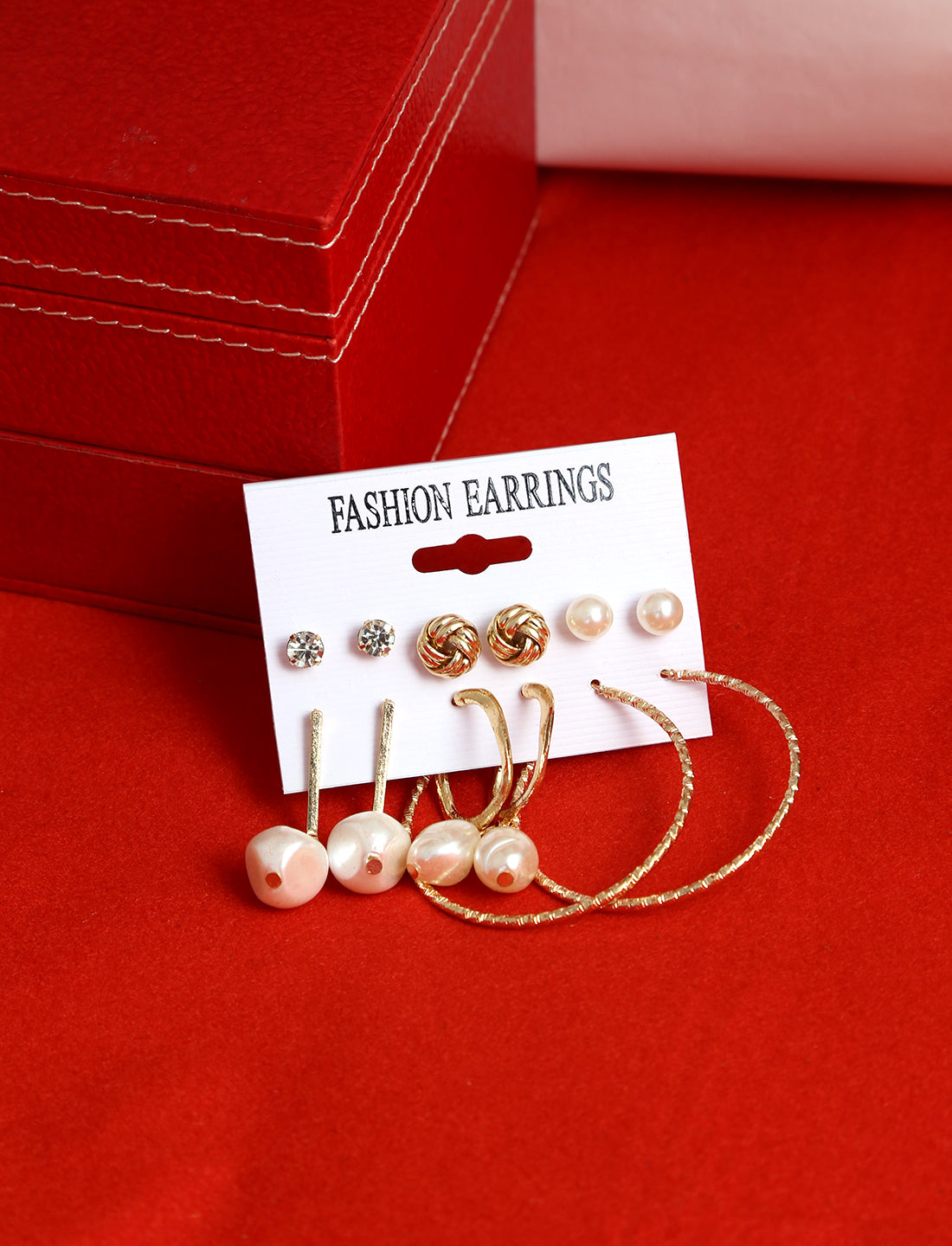 Gold-Plated Alloy Set Of 6 Designer Earrings - The Pari - Distacart