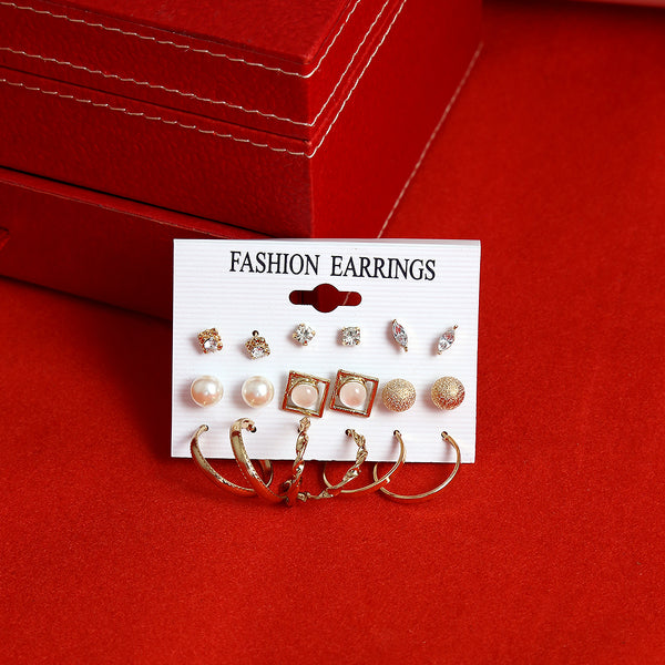 Gold-Plated Alloy Set Of 9 Designer Earrings - The Pari - Distacart