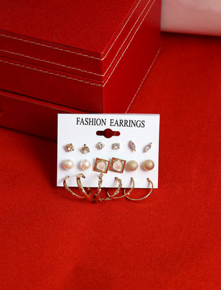 Gold-Plated Alloy Set Of 9 Designer Earrings - The Pari - Distacart