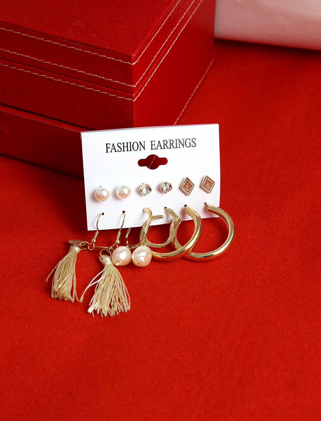 Gold-Plated Alloy Set Of 6 Designer Earrings - The Pari - Distacart