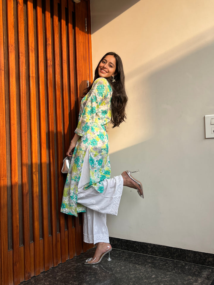 Rangreza Ethnic Leela Mulmul Chikankari Kurta Green - Distacart
