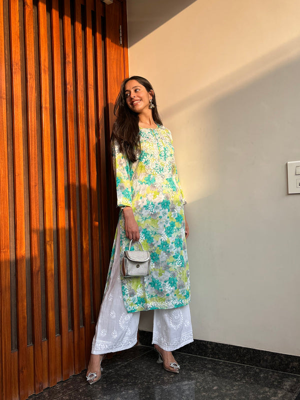 Rangreza Ethnic Leela Mulmul Chikankari Kurta Green - Distacart