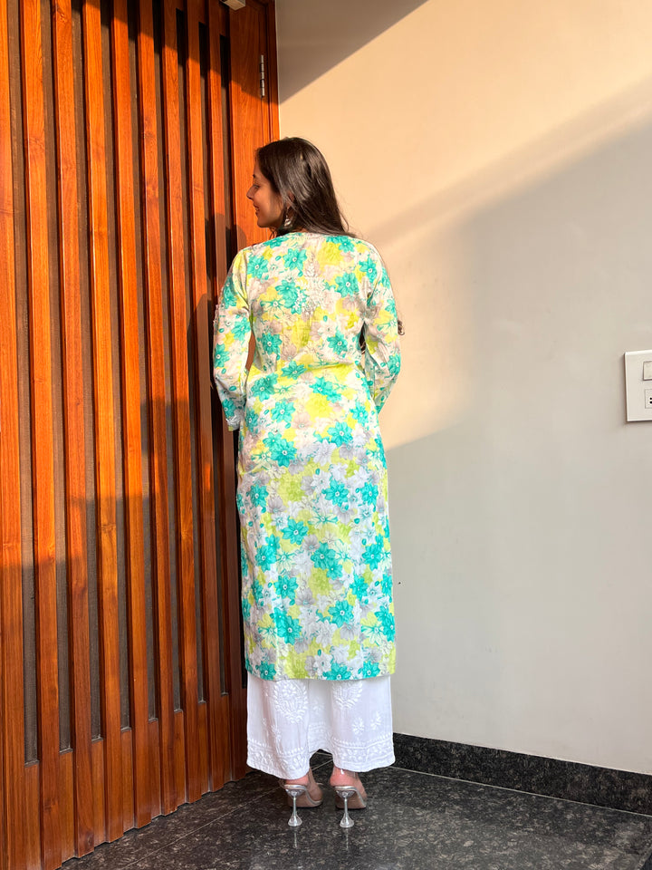 Rangreza Ethnic Leela Mulmul Chikankari Kurta Green - Distacart
