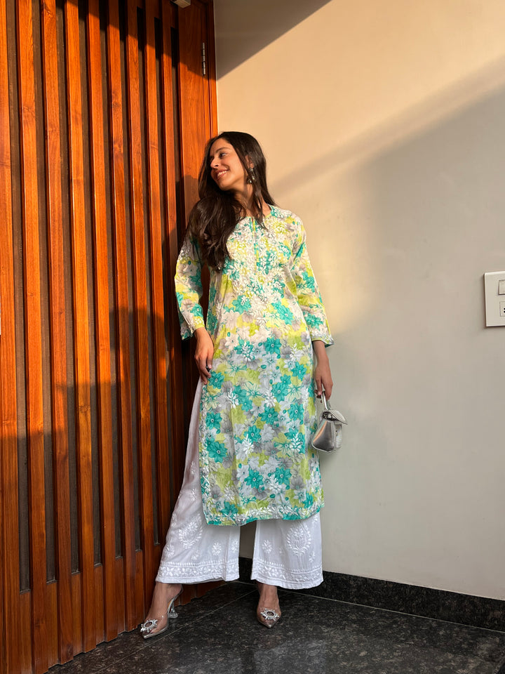 Rangreza Ethnic Leela Mulmul Chikankari Kurta Green - Distacart
