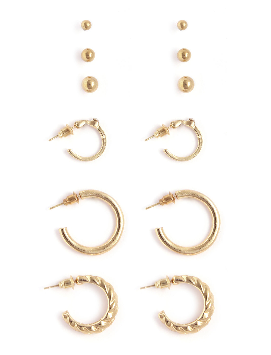 Gold-Plated Alloy Set of 6 Designer Earrings - The Pari
