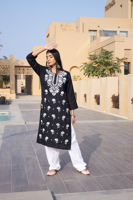 Rangreza Ethnic Chikankari Rayon Kurta Black - Distacart