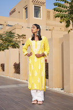 Thumbnail for Rangreza Ethnic Liya Chikankari Rayon Kurta Yellow - Distacart