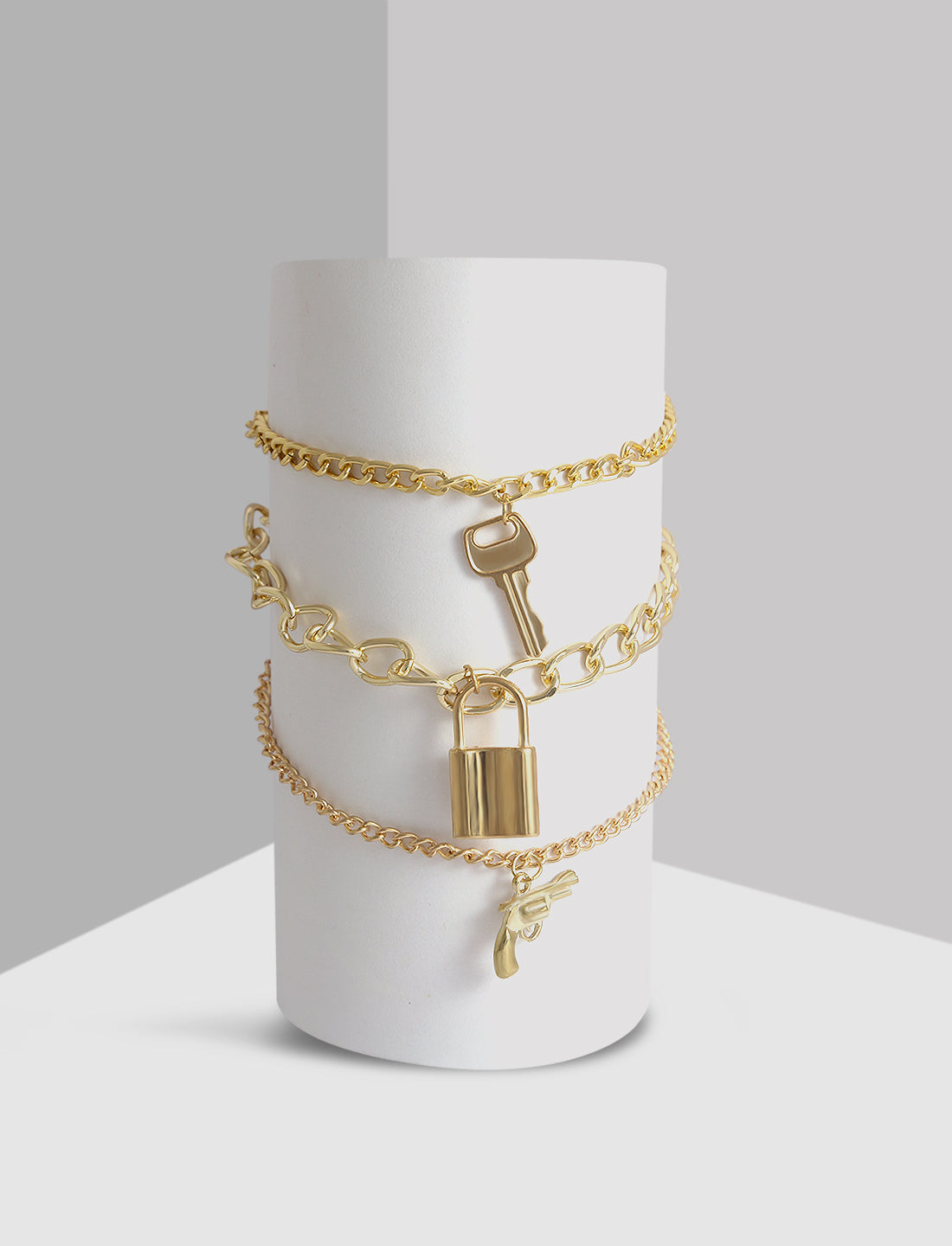 Gold-Plated Alloy Designer Charm Bracelet Set - The Pari - Distacart