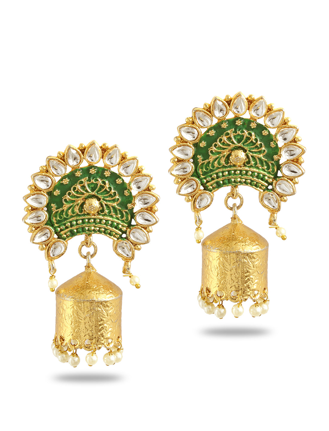 Gold-Plated Alloy Brass Blue Golden Jhumki Earrings - The Pari - Distacart