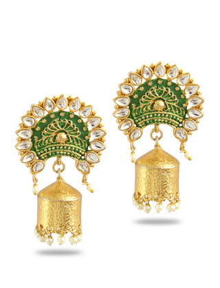 Gold-Plated Alloy Brass Blue Golden Jhumki Earrings - The Pari - Distacart