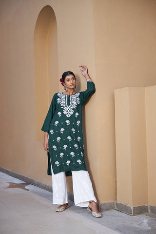 Rangreza Ethnic Chikankari Rayon Kurta Green - Distacart