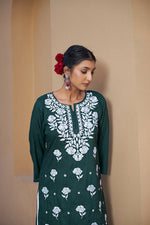 Thumbnail for Rangreza Ethnic Chikankari Rayon Kurta Green - Distacart