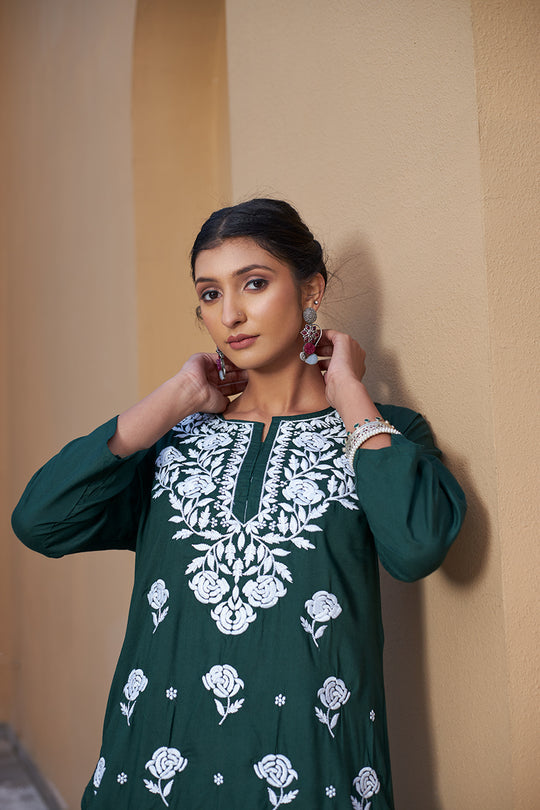Rangreza Ethnic Chikankari Rayon Kurta Green - Distacart
