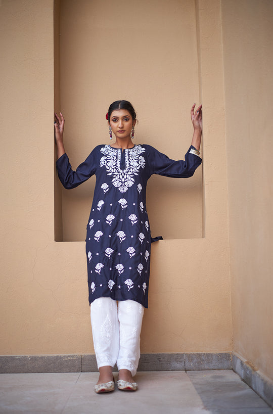 Rangreza Ethnic Chikankari Rayon Kurta Blue - Distacart